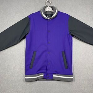 Nike Jacket Mens Small Purple Letterman Varsity Baseball Snap Buttons Colorblock
